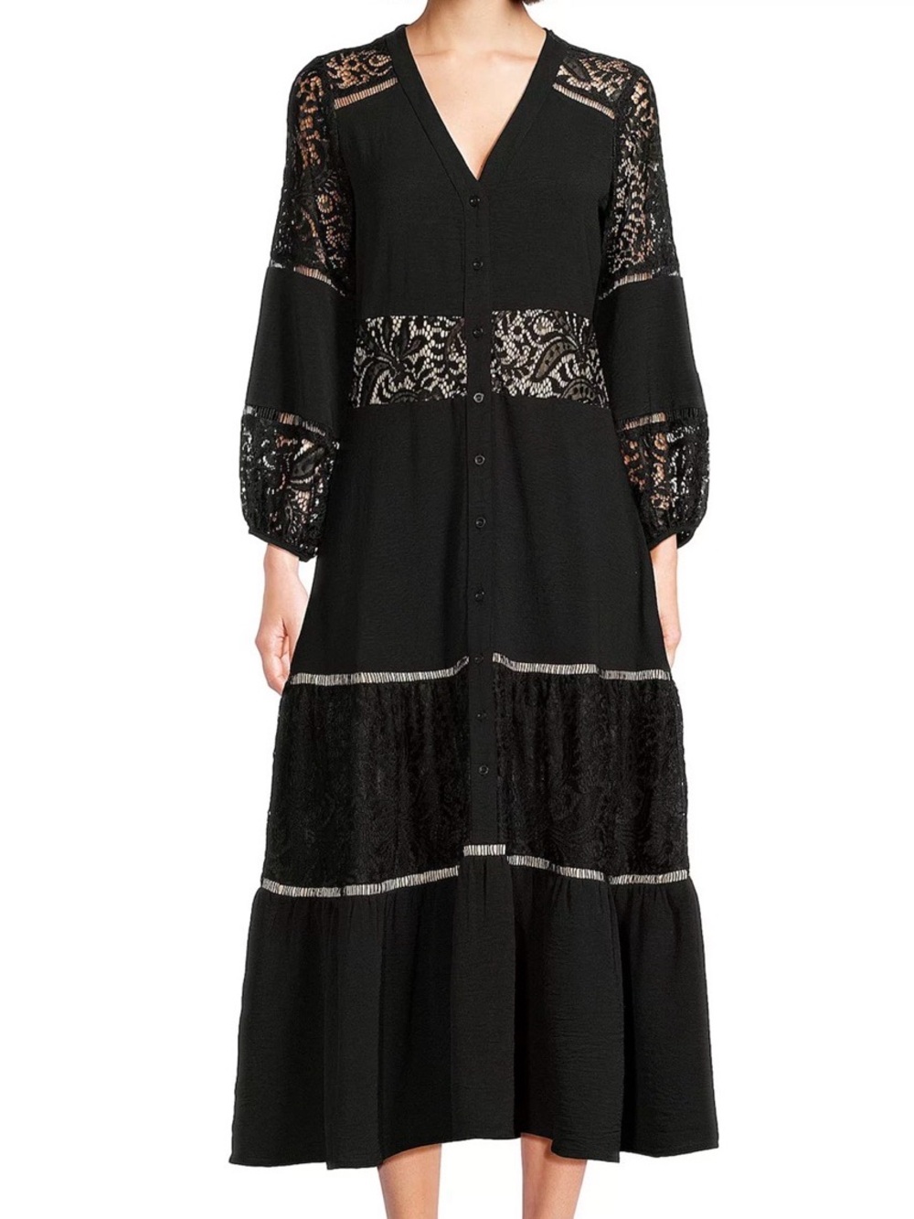 FOCUS by Shani V Neck Woven Shirt Dress with Lace Insets Womens 16 NWT